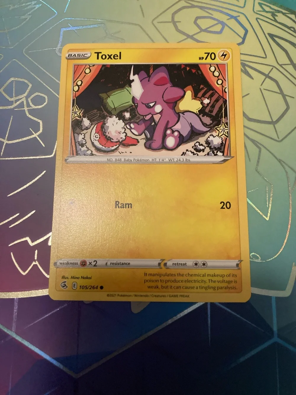 No scratches or dents! Pokemon Toxel Trading Card - Yellow and Purple Artwork